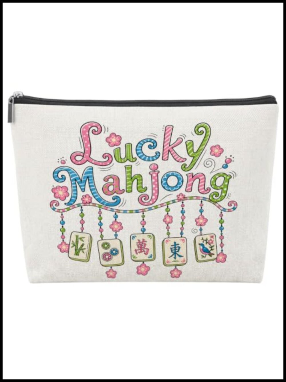 Linen Mahjong Tile Bag with Zipper for Travel